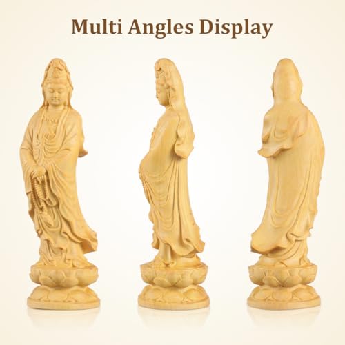 SEWACC Guanyin Statue Moon Guan Yin Buddha Figurine Buddhist Decor Home Accent Asian Religious Statue for Shelf Desk Meditation Space 4.72 X 1.41 X 1.