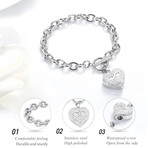 zeqingjw Infinity Heart Cremation Bracelet for Ashes - Stainless Steel Urn Bangles for Pet/Human Ashes - Memorial Keepsake Ash Jewelry Silver-Wing