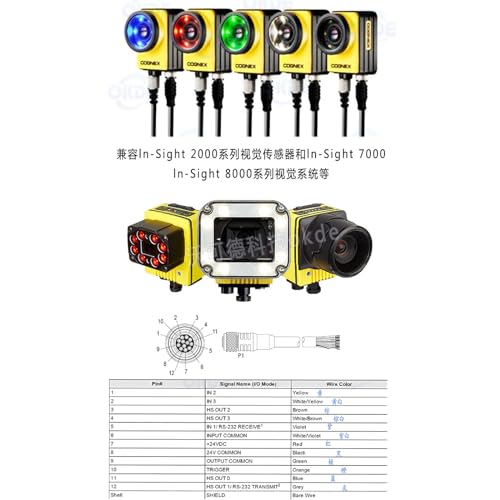 M12 12 Pin Female Right Angle I/O Cable for GigE Camera, Cognex in-Sight, Machine Vision Automation, 10m Right-angle