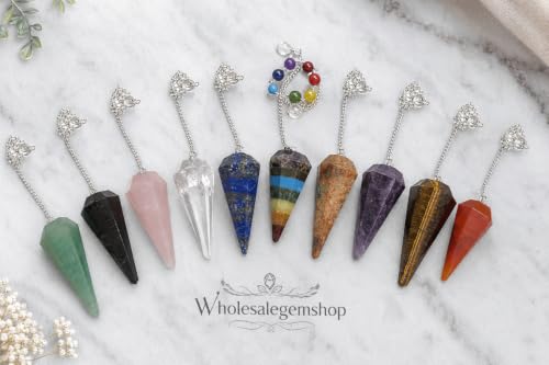 Wholesale Gem Shop 10 Piece Assorted Natural Crystal Pendulum Set, Gemstone Reiki Pendulums for Dowsing, Chakra Healing, Meditation, Divination, Energy Work & Metaphysical Gifts