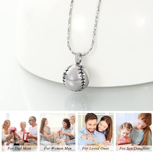 Baseball Cremation Jewelry Urn Necklace for Ashes for Women Men Loved One Memorial Keepsake Urn Jewelry Ashe Pendant Silver&black
