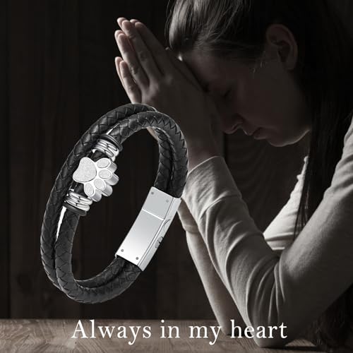 Paw Print Urn Bracelet for Ashes Pet Cremation Jewelry for Women Men Stainless Steel Memorial Bracelets Ash Holder for Pet/Dog/Cat Keepsake Jewelry for Loved Ones with Fill Tool Silver 18cm/7.08"