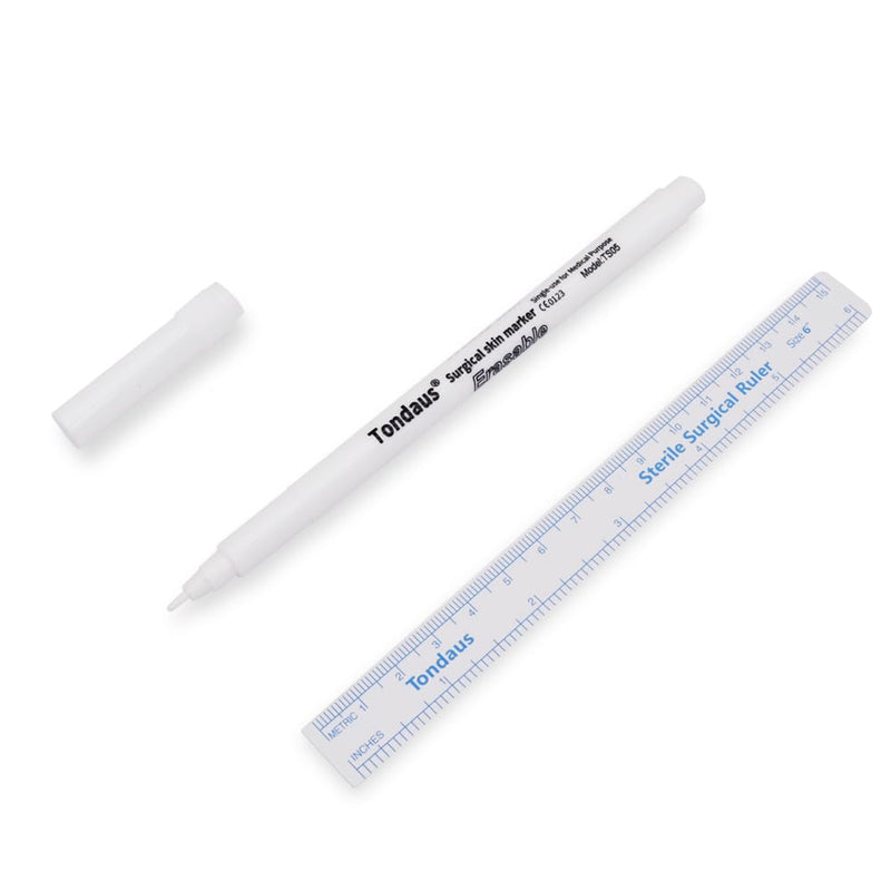 [Australia - AusPower] - 6Pcs Professional Surgical Tip Skin Marker Pen White Stencil Markers Pen with Paper Ruler for Eyebrow, Tattoo Skin Marking Individually Wrapped 1.0 MM 