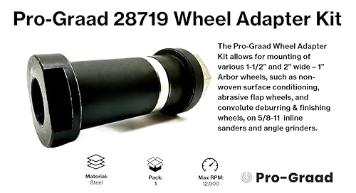 Pro-Graad 5/8"-11 wheel adapter kit for 1" arbor wheels, 5/8-11 x 1" adapter components