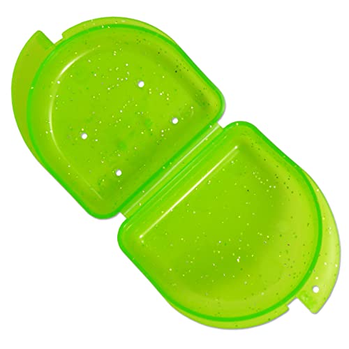 Dental Aesthetics Glitter Mouthguard Case - Mouthguard Box for Orthodontic Holders, Sports Dental Equipment, Dentures & More - Glitter Green, Plastic