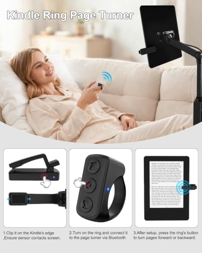 Multi-Function Bluetooth Page Turner TikTok Scrolling Ring Ideal for E-Readers/TikTok Videos/Camera Recording Compatible with Kindle/Kobo/iOS/Android (Black) Black