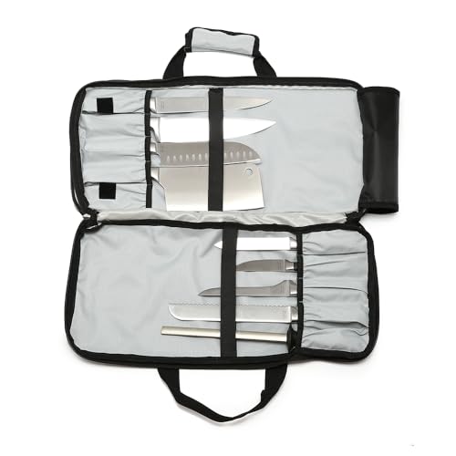 EVERPRIDE 4 Pocket - Gray - Chef Knife Bag Holds 20 Knives 4 Storage Compartments,Professional Culinary Case with Shoulder Strap, Black, Laptop/Tablet Padded Slot - Knives Not Included