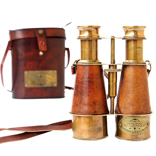 Nautical Design Antique Victorian Marine Brass Leather Binocular Sailor Instrument London 1915 Orange for Home & Office Outdoor Camping