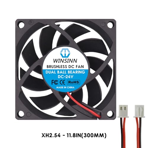 WINSINN 70mm 24V Fan - Dual Ball Bearing 4500 RPM 7015 Cooling Fan Replacement for 3D Printers/Industrial Equipment, 30cm Cable with XH2.54-2PIN, Brushless 70x15mm (2Pcs)