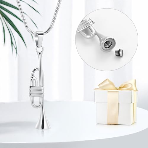 memorial jewelry Unique Trumpet Cremation Pendant Ashes Urn for Pet/Human Keepsake Necklace Steel
