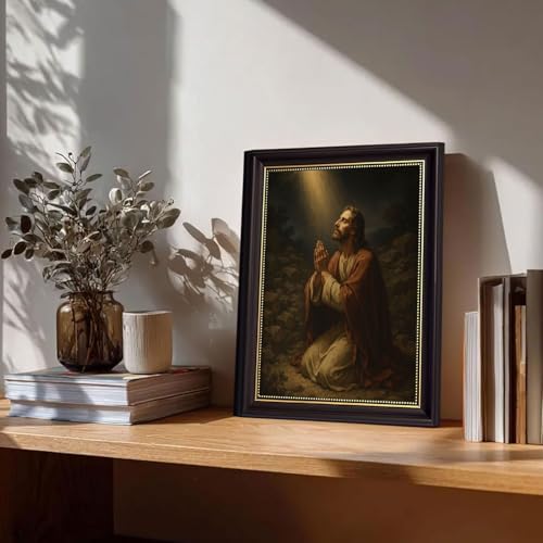Framed Jesus Canvas Wall Art Retro Christian Jesus Prayers Wall Decor Painting Picture Farmhouse Christian Religious Saving Poster Prints for Living Room Bedroom Church Prayer Home Decoration Framed 11"L x 9"W