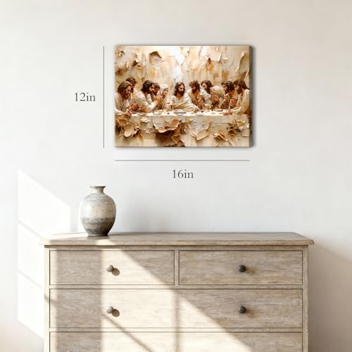 Jesus Last Supper Wall Art, Christian Wall Decor, Jesus Canvas Prints Painting Religious Bible Artwork Christ Home Decor Pictures for Dining Room Prayer Room 12x16 inch Framed 16"L x 12"W