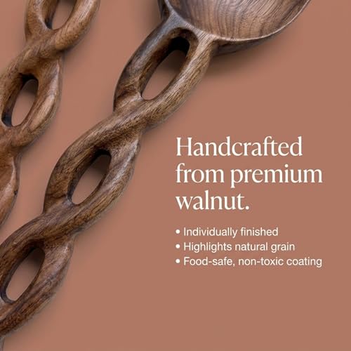 Salt & York 13-Inch Walnut Wood Salad Tongs, Handcrafted Wooden Serving Utensils for Tossing Salad, Pasta, Side Dishes & Entertaining, Farmhouse Kitchen & Cookware, Ideal Wedding and Housewarming Gift