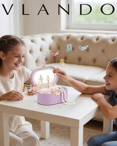 VLANDO Musical Jewelry Box for Girls, Oval Design with Spinning Ballerina B.Purple