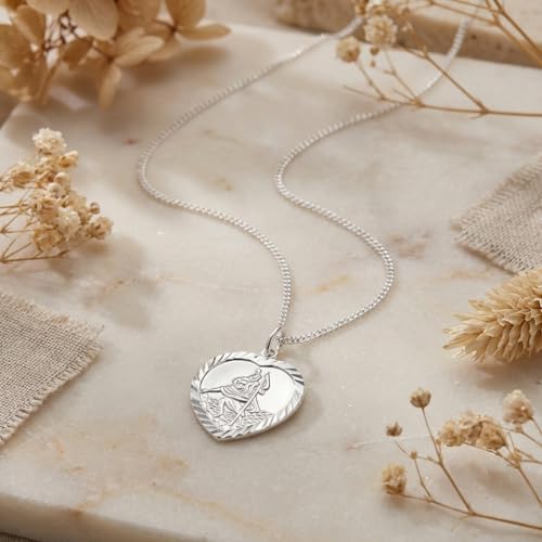 Alexander Castle 925 Sterling Silver St Christopher Pendant Necklace - Heart-Shaped Pendant with 18" Sterling Silver Chain & Jewellery Gift Box