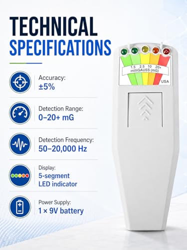 VOBOR K2 EMF Meter, Portable Magnetic Field & Radiation Detector with 5 LEDs, Ghost Hunting Detector for Ghost Hunting & Paranormal Activities, 50 Hz - 20,000 Hz (Grey) gray