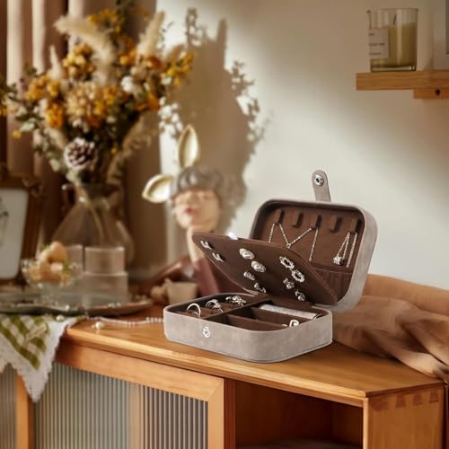 SLOZO Travel Jewelry Box, Small Jewelry Organizer Boxes for Women Girls, Travel Jewelry Case Portable Jewelry Storage for Earrings, Ring, Necklaces, Bracelets - Brown
