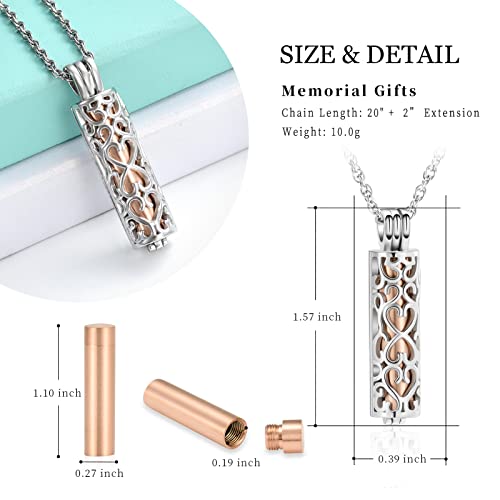 shajwo Cylinder Urn Necklace for Ashes for Women Men Cremation Jewelry Keepsake Memorial Human Pet Ashes Pendant Rose Gold