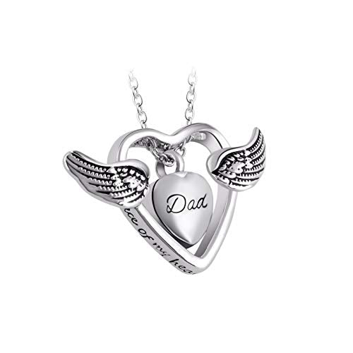 Double Heart Cremation Urn Necklace for Mom Grandma Dad Pet Ashes Angel Wing Memorial Keepsake Pendant Jewelry A Piece of My Heart Lives in Heaven