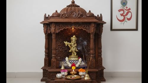 Divine Fluting Krishna Brass Statue - Small Hindu God Idol Playing Flute for Pooja Altar, Home Temple & Spiritual Decor Lord Krishna