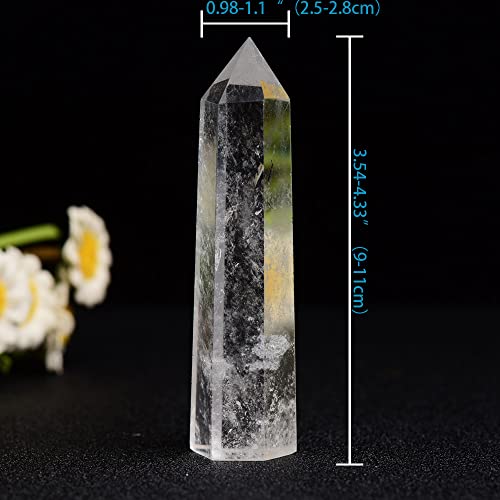 1Pc Natural Clear Quartz Crystal Tower 3.6-4.3" Healing Crystal Wand 6 Faceted Chakra Reiki Meditation Therapy 3.54-4.33”（9-11cm）