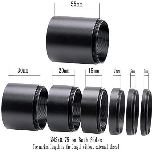 M42 T2 Extension Tube Kit for Telescope, M42x0.75, 7-Piece Extension Tube Set – 1.25" / 7-Piece