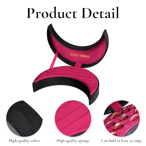 Black and red velvet moon-shaped jewelry box by King Will, designed to organize multiple rings elegantly.