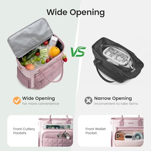 LOVEVOOK Insulated Lunch Box for Women,X Large Adult Lunch Cooler Bag Women Dark Pink with Light Pink X Large —18L