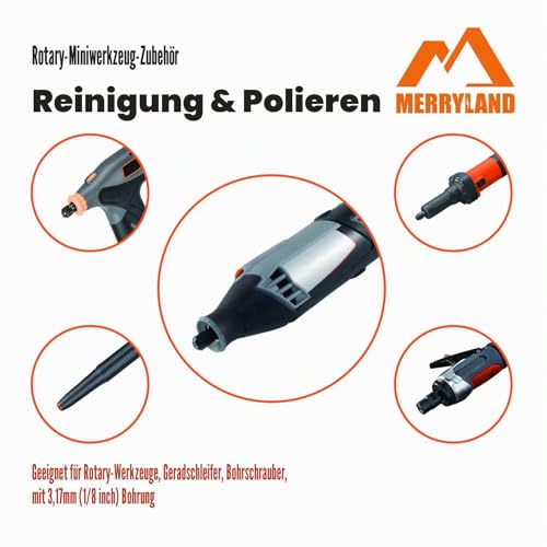Merryland 145 Pieces Wool Felt Polishing Disc Mixed Felt Disc for Dremel | 120 Polishing Wheels, Polishing Tips, 1 Polishing Paste, 4 3.17mm Mandrels, Polishing Set Mini Rotary Tool Accessories, RMTA145C1 1", 1/2", Bullet Felt Wheel 145pcs