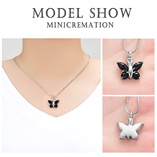 Minicremation Butterfly Cremation Necklace for Ashes Urn Neckalce for Ashes for Women Keepsake Pendant Memorial Jewelry Gifts for A Loss of Loved Ones Black