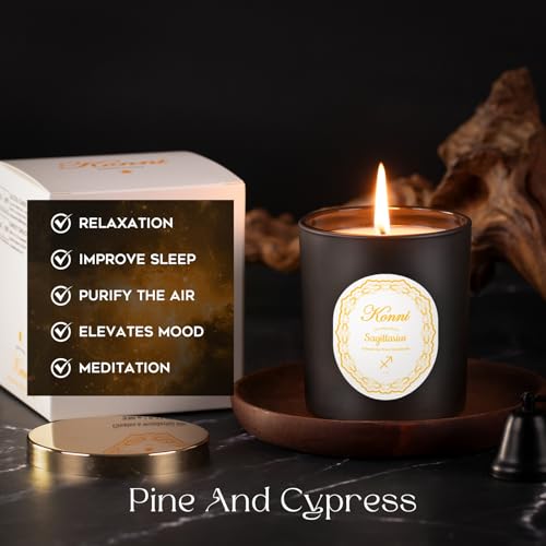 KONNI Sagittarius Zodiac Candle for Men Women, 7 oz Scented Candle, Pine and Cypress Aromatherapy for Relaxting, Soy Wax Astrology Candles Gift for Birthday in November and December, Long Lasting Burn