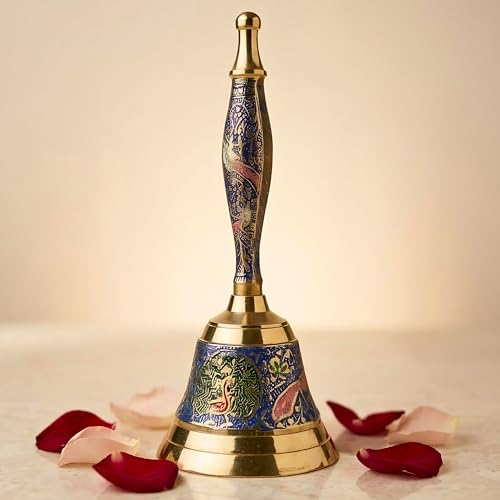 LoveNspire Decorative Brass Peacock Bell for Pooja (6.5 Inch) - Traditional Indian Ghanti for Home, Mandir, and Housewarming | Ideal for Diwali, Christmas, and Spiritual Temple Décor White