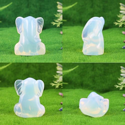 YATOJUZI 2" Opal Elephant Decor Figurine Moonstone Hand Carved Elephants Statue Figurines Crystal Decor White Home Room Office Desk Decorations Cute Elephant Gifts for Women Bright White