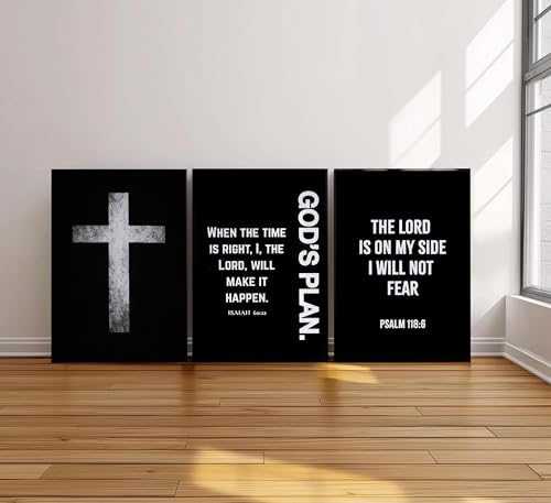 3Pcs Black White Scripture Poster Wall Art Christian Cross Bible Wall Decor 24"Lx16"W