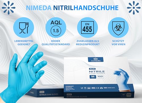 Kemes Disposable Gloves, Blue, Pack of 100, Nitrile Gloves, Latex-Free, Powder-Free, for Food, Medicine, Cosmetics and Household (M) M