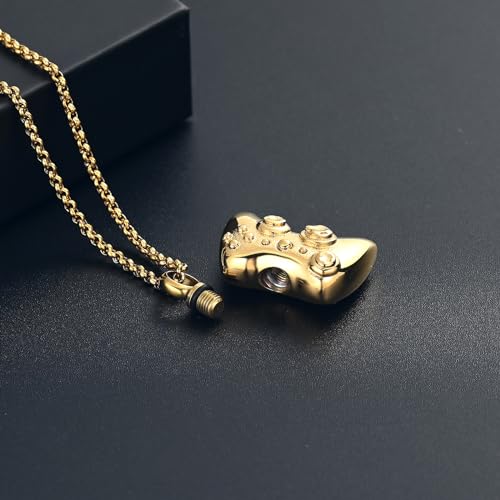 Game Controller Cremation Jewelry Controller Urn Necklaces for Ashes Stainless Steel Game Lover Memorial GamePad Keepsakes Urns Jewelry for Men Women Gold