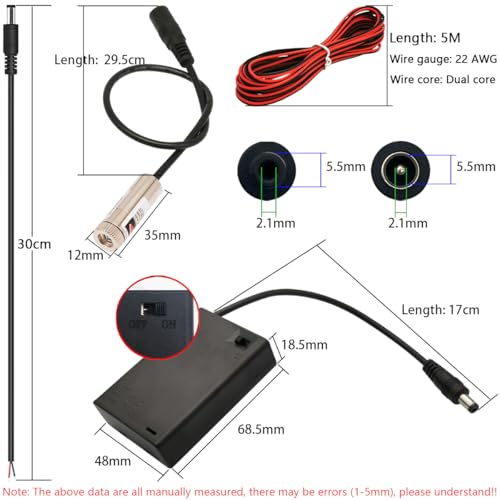CTRICALVER Laser Module (Light Source Shape: Green Cross) Adjustable Focal Point Kit, 3-5V Industrial Laser Module Diode 2.1mm DC Plug 520nm + Power Supply Kit