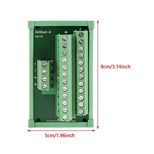 FTVOGUE DIN Rail Power Distribution Module, 12-Pin 80 x 50 mm | Double Copper, Screw Terminals, Fiberglass, for Industrial Electronics and Automation