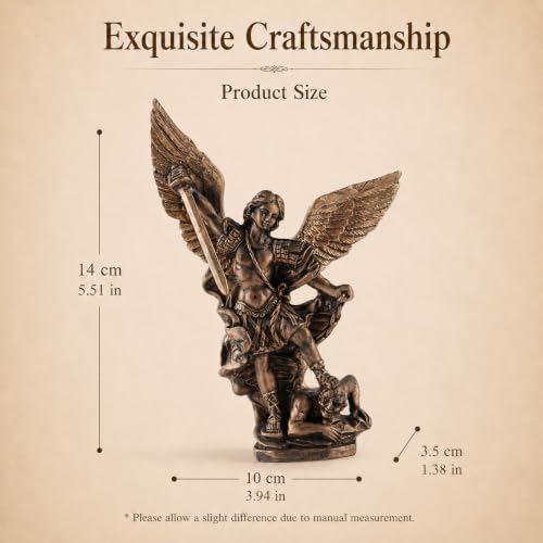 5.51" St Michael Archangel Statue, Catholic Home Figurine Bronze