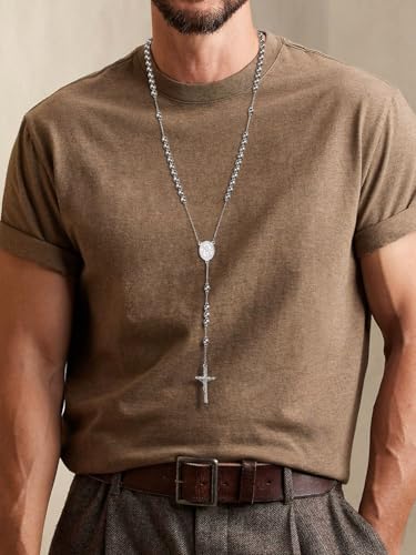 Supcare Rosary for Men Women Catholic Necklace Rosary Beads Customized D01-Michael Silver
