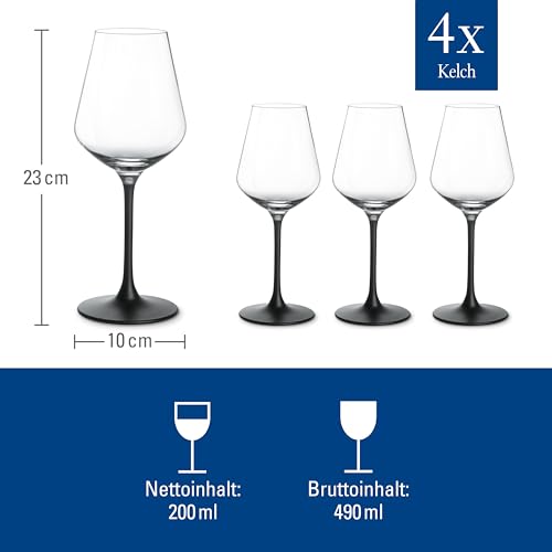 Villeroy & Boch Manufacture Rock Red Goblet, Set of 4, Crystal Wine Glasses in Exciting Black, Dishwasher Safe Modern