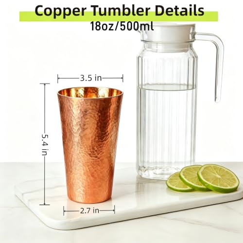 18 Ounce 100% Pure Copper Cups for Drinking, Each Copper Cup is Handcrafted with Premium Velvet Pouch 18 ounces