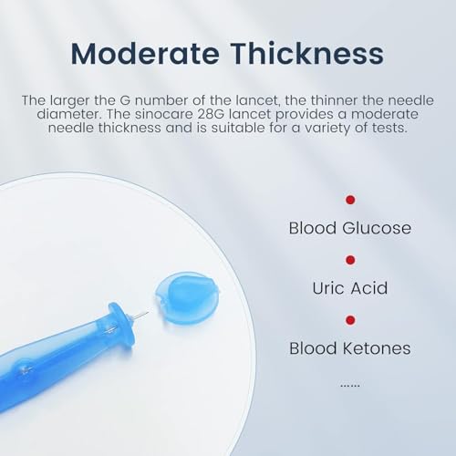 Sinocare Lancets 28G Pack of 150 Low Pain & Sterile | 28G ultra thin needles, individually sterile packed, safety cap, compatible with most lancetting devices