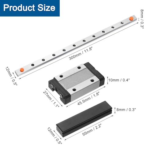 sourcing map MGN12 300mm Linear Guide Rail with MGN12H Sliding Carriage Block Bearing Steel and Plastic Mini MGN12 Linear Guide for DIY 3D Printers and CNC Machine, Black