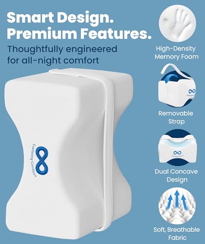 Everlasting Comfort Memory Foam Knee Pillow for Side Sleepers – Sciatica Pain Relief Pillow, Removable Strap Support – Leg Pillows for Sleeping Alignment, Knees, Back & Hip Cushion White Standard
