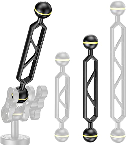 Seafrogs Aluminum Alloy Underwater Extension Arm, 1" Ball to YS Head Adapter, Carbon Fiber Dual Ball Arm for Strobe, Video Light, Diving Tray(DA-1-4PCS)