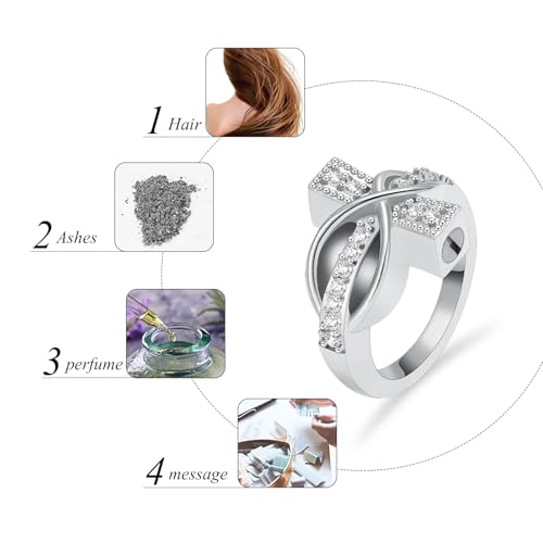 memorial jewelry Diamond Cross Ring Hold Loved Ones Ashes Cremation Urn Ring for Women Man Finger Ring Size 7