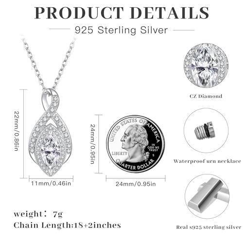925Sterling Silver Infinity Birthstone Urn Necklaces for Ashes for Women - Teardrop/Marquise/Heart/Tree of Life/Cross Cremation Necklace Jewelry Hold Human Ashes - Memorial Keepsake Pendant Gift Infinity- Oval