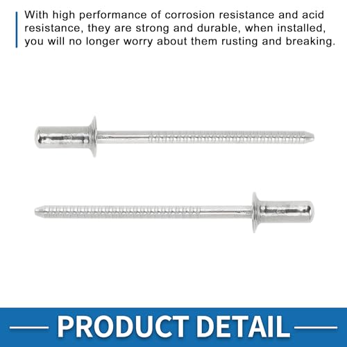 A ABSOPRO stainless steel silver countersunk head closed sealing blind rivets, 3.2mm grip diameter, 50 pieces