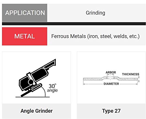 [Australia - AusPower] - United Abrasives-SAIT 20063 A24R General Purpose/Long Life Grinding Wheel (Type 27/Depressed Center) 4 1/2" x 1/4" x 7/8", 25-Pack 